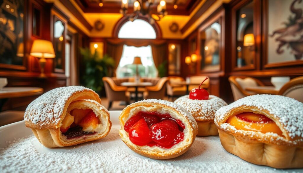 A cozy and inviting Mixue Top-Rated Tea House, bathed in warm, natural lighting. In the foreground, an arrangement of the most popular tea house treats - delicate, artfully crafted pastries, lush with fruit fillings and dusted with powdered sugar. Vibrant colors and intricate details bring these delectable confections to life. The middle ground showcases the elegant tea house interior, with polished wood furnishings, plush seating, and a backdrop of tasteful decor. The atmosphere exudes an air of tranquility and sophistication, inviting the viewer to indulge in these irresistible Mixue specialties. Captured through a medium-wide angle lens, the scene evokes a sense of comfort and temptation, perfectly capturing the essence of the "Best-Selling Mixue Treats and Customer Favorites".