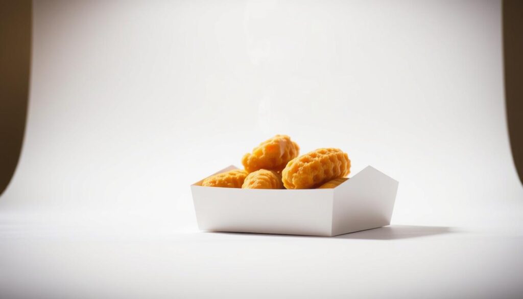 A delectable KFC Breakfast Tenders and Waffle Box sits in the foreground, steam rising from the crispy golden tenders nestled alongside a fluffy golden-brown waffle. The soft, natural lighting casts a warm, inviting glow over the scene, highlighting the tempting textures and mouthwatering details. In the background, a minimal, clean white backdrop provides a simple, uncluttered setting, allowing the star of the show - the KFC feast - to take center stage. The image conveys a sense of indulgence and comfort, perfectly capturing the essence of the "Tenders and Waffle Box Breakdown" section of the KFC Breakfast Menu article.